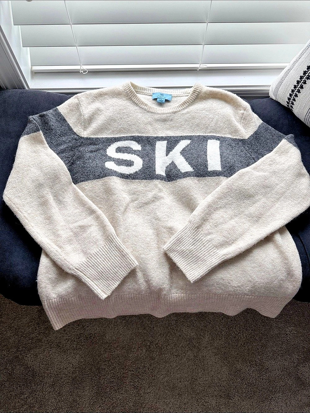 CeCe Color Block Ski Sweater in Cream & Gray